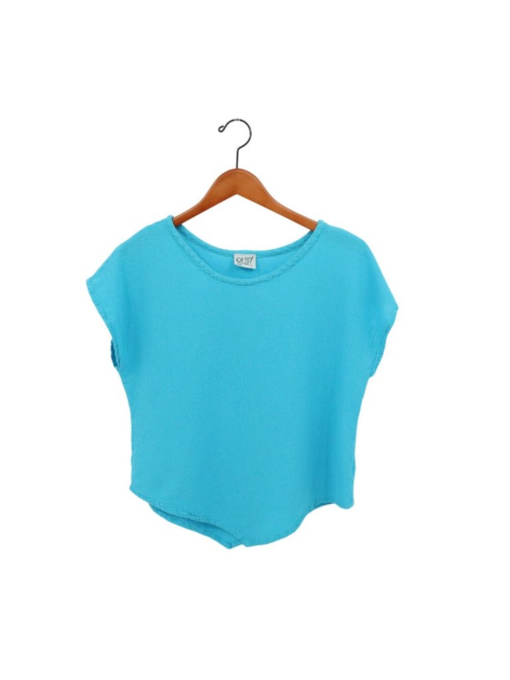 Oh My Gauze! Grace Blue Cap Sleeve Asymmetric Hem Cotton Top 1 S M